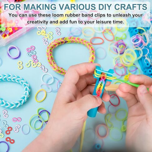 MECCANIXITY S Clips for Loom Bracelets, Rubber Band Bracelet Clip Clear Plastic Connectors Refills Kit with Pink Crochet Hook for Loom Bracelets Making DIY(Mixing Colors/White, Pack of 1000) in Saudi Arabia
