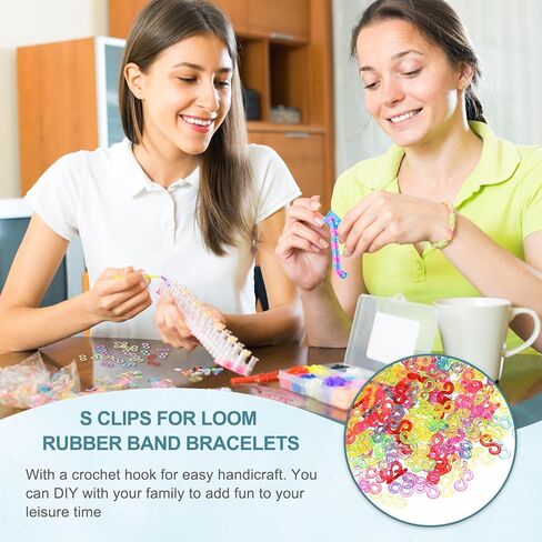 MECCANIXITY S Clips for Loom Bracelets, Rubber Band Bracelet Clip Clear Plastic Connectors Refills Kit with Pink Crochet Hook for Loom Bracelets Making DIY(Mixing Colors/White, Pack of 1000) in Saudi Arabia