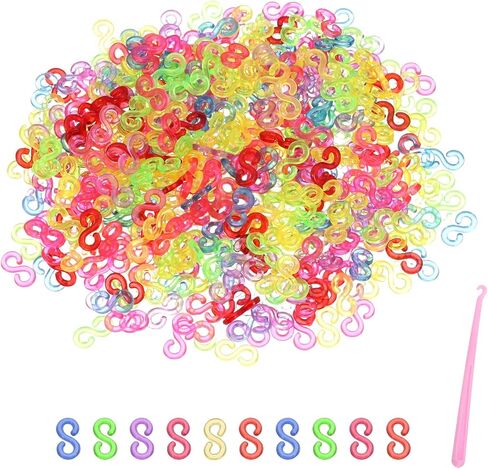 MECCANIXITY S Clips for Loom Bracelets, Rubber Band Bracelet Clip Clear Plastic Connectors Refills Kit with Pink Crochet Hook for Loom Bracelets Making DIY(Mixing Colors/White, Pack of 1000) in Saudi Arabia