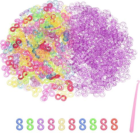 MECCANIXITY S Clips for Loom Bracelets, Rubber Band Bracelet Clip Clear Plastic Connectors Refills Kit with Pink Crochet Hook for Loom Bracelets Making DIY(Mixing Colors/White, Pack of 1000) in Saudi Arabia