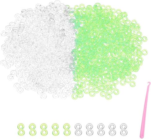 MECCANIXITY S Clips for Loom Bracelets, Rubber Band Bracelet Clip Clear Plastic Connectors Refills Kit with Pink Crochet Hook for Loom Bracelets Making DIY(Mixing Colors/White, Pack of 1000) in Saudi Arabia