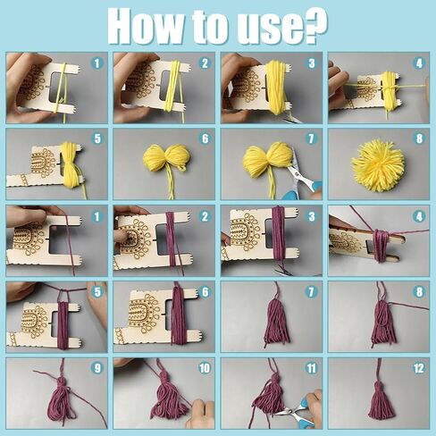 4 قطع من ORIGACH 3 في 1 خشبية لاما بوم بومس وصانع الشرابة - أداة الحياكة - كرة زغب تلوح في الأفق لصنع أداة الحياكة اليدوية لعقدة الدانتيل والشرابة in Kuwait