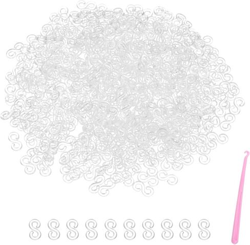 MECCANIXITY S Clips for Loom Bracelets, Rubber Band Bracelet Clip Clear Plastic Connectors Refills Kit with Pink Crochet Hook for Loom Bracelets Making DIY(Mixing Colors/White, Pack of 1000) in Saudi Arabia
