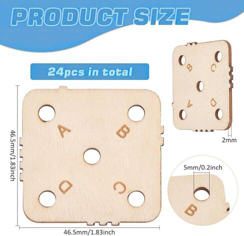 24 pcs 1.8 Inch Square Wooden Weaving Cards with 5 Holes, Tablet Weaving Loom Supplies & Tools for Inkle Loom, Handmade Knitting DIY Craft Projects in Kuwait