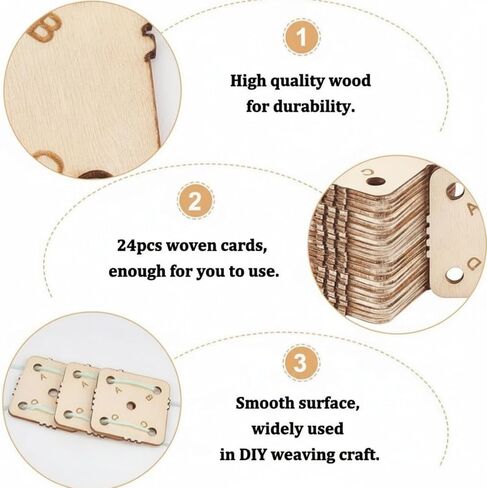24 pcs 1.8 Inch Square Wooden Weaving Cards with 5 Holes, Tablet Weaving Loom Supplies & Tools for Inkle Loom, Handmade Knitting DIY Craft Projects in Kuwait