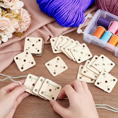 24 pcs 1.8 Inch Square Wooden Weaving Cards with 5 Holes, Tablet Weaving Loom Supplies & Tools for Inkle Loom, Handmade Knitting DIY Craft Projects in Kuwait