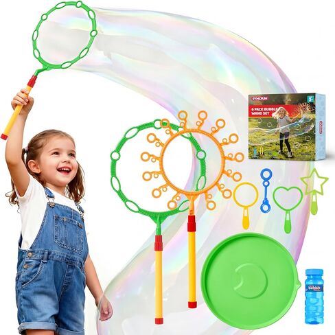 SYNCFUN Giant Bubble Wands Set Bulk with Bubble Solution for Kids Summer Outdoor Toy Game Activity Party Favors, 8 Pcs Giant Bubble Maker with Tray, 20.5" Large Wand Set for Boys Girls Kids in Kuwait