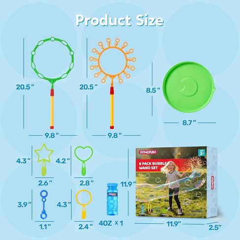 SYNCFUN Giant Bubble Wands Set Bulk with Bubble Solution for Kids Summer Outdoor Toy Game Activity Party Favors, 8 Pcs Giant Bubble Maker with Tray, 20.5" Large Wand Set for Boys Girls Kids in Kuwait