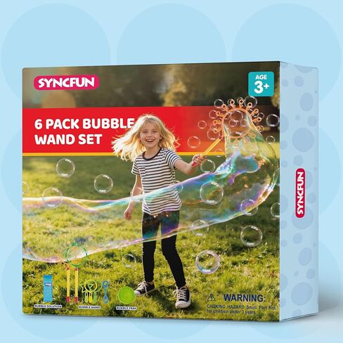 SYNCFUN Giant Bubble Wands Set Bulk with Bubble Solution for Kids Summer Outdoor Toy Game Activity Party Favors, 8 Pcs Giant Bubble Maker with Tray, 20.5" Large Wand Set for Boys Girls Kids in Kuwait