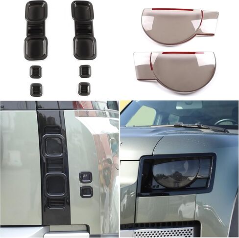 غطاء المصباح الأمامي والخلفي للسيارة HAPPYHORSE متوافق مع Defender 90 110 130 2020-2025، ABS المصابيح الأمامية المدخنة والمصابيح الخلفية غطاء حماية الديكور (المصابيح الخلفية) in Kuwait