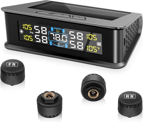 Tire Pressure Monitoring System RV Tire Pressure Monitoring System (TPMS) - Solar Solar TPMS with 4 External sensors 6 Alarm Mode Real-Time Display for Trailers Campers RVs MPV RV Truck in Kuwait