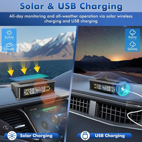 Tire Pressure Monitoring System RV Tire Pressure Monitoring System (TPMS) - Solar Solar TPMS with 4 External sensors 6 Alarm Mode Real-Time Display for Trailers Campers RVs MPV RV Truck in Kuwait