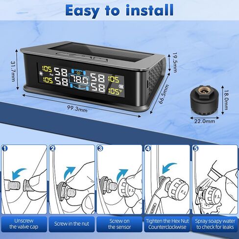 Tire Pressure Monitoring System RV Tire Pressure Monitoring System (TPMS) - Solar Solar TPMS with 4 External sensors 6 Alarm Mode Real-Time Display for Trailers Campers RVs MPV RV Truck in Kuwait