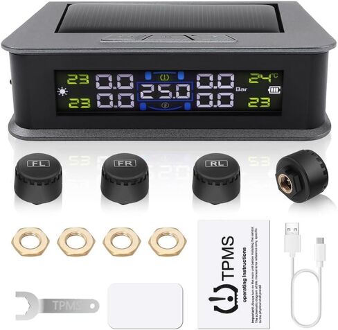 Tire Pressure Monitoring System RV Tire Pressure Monitoring System (TPMS) - Solar Solar TPMS with 4 External sensors 6 Alarm Mode Real-Time Display for Trailers Campers RVs MPV RV Truck in Kuwait