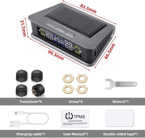 Tire Pressure Monitoring System RV Tire Pressure Monitoring System (TPMS) - Solar Solar TPMS with 4 External sensors 6 Alarm Mode Real-Time Display for Trailers Campers RVs MPV RV Truck in Kuwait