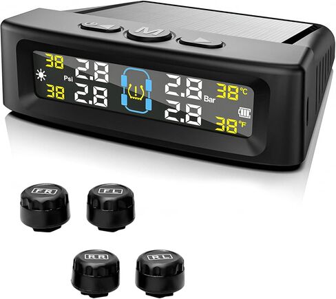 Sun Walker Tire Pressure Monitoring System, Wireless Tire Pressure Monitor with 4 Sensors & 6 Alarm Modes, Real-Time LCD Display TPMS with Solar & USB Charger for RV Truck Trailer in Kuwait