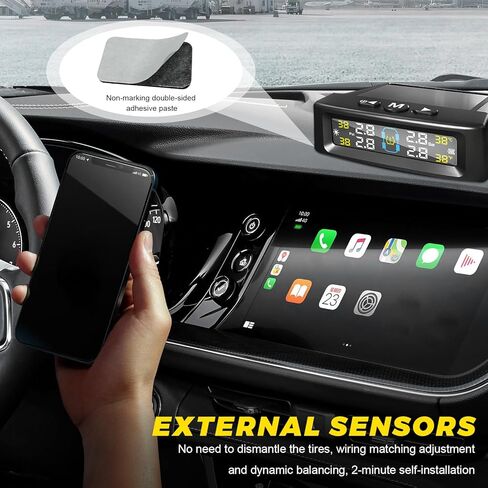Sun Walker Tire Pressure Monitoring System, Wireless Tire Pressure Monitor with 4 Sensors & 6 Alarm Modes, Real-Time LCD Display TPMS with Solar & USB Charger for RV Truck Trailer in Kuwait