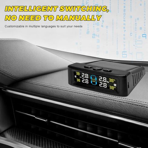 Sun Walker Tire Pressure Monitoring System, Wireless Tire Pressure Monitor with 4 Sensors & 6 Alarm Modes, Real-Time LCD Display TPMS with Solar & USB Charger for RV Truck Trailer in Kuwait