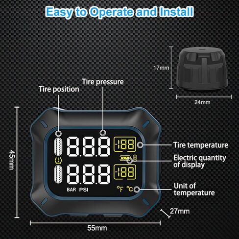 نظام مراقبة ضغط إطارات الدراجات النارية من OBEST، TPMS لاسلكي مع أجهزة استشعار قابلة لإعادة الشحن، شاشة مقاومة للماء 1.5 بوصة، تحقق من ضغط الإطارات أثناء الركوب، 2 أجهزة استشعار خارجية in Kuwait