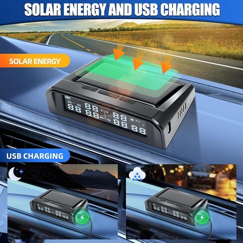 Tire Pressure Monitoring System,TPMS Tire Monitoring System with 6 Tire External Sensors & 6 Alarm Modes,LCD Display, Auto Sleep Mode,Solar-Powered TPMS for RV Trailer Truck Off Road Pickup(0-144 PSI) in Kuwait