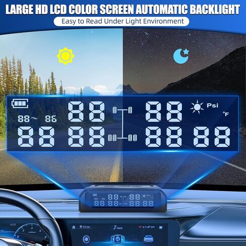 Tire Pressure Monitoring System,TPMS Tire Monitoring System with 6 Tire External Sensors & 6 Alarm Modes,LCD Display, Auto Sleep Mode,Solar-Powered TPMS for RV Trailer Truck Off Road Pickup(0-144 PSI) in Kuwait