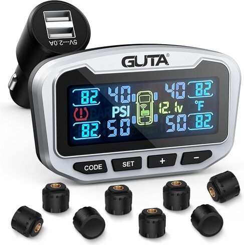 GUTA RV Tire Pressure Monitoring System, Trailer TPMS, 6 Sensors, 6 Alert Modes, Long Range Signal, CLA Charging & 2 USB-A Outputs, Adjustable LCD Display, Ideal for RV Truck Trailer Camper (0-188psi) in Saudi Arabia