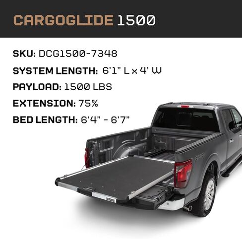 منزلق سرير شاحنة CargoGlide - سعة 1500 رطل، امتداد 75% - منزلق شحن بيك اب عالي التحمل لسهولة الوصول إلى السرير - متوافق مع CargoGlide 1500/75% / 48 بوصة عرض / 73 بوصة طول للحجم الكامل - قياسي in Kuwait