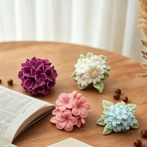 4 Pcs Flower Silicone Molds, Flower Candle Molds for Candle Making,3D Floral Silicone Resin Mold Daisy Hydrangea Fondant Mold for Chocolate Cake Decorating Soap Wax Resin Craft in Kuwait
