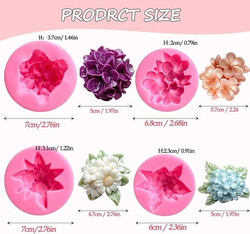 4 Pcs Flower Silicone Molds, Flower Candle Molds for Candle Making,3D Floral Silicone Resin Mold Daisy Hydrangea Fondant Mold for Chocolate Cake Decorating Soap Wax Resin Craft in Kuwait