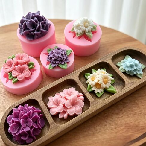 4 Pcs Flower Silicone Molds, Flower Candle Molds for Candle Making,3D Floral Silicone Resin Mold Daisy Hydrangea Fondant Mold for Chocolate Cake Decorating Soap Wax Resin Craft in Kuwait