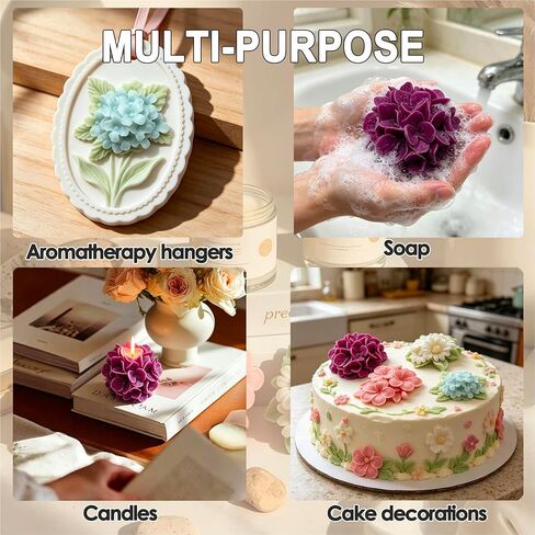 4 Pcs Flower Silicone Molds, Flower Candle Molds for Candle Making,3D Floral Silicone Resin Mold Daisy Hydrangea Fondant Mold for Chocolate Cake Decorating Soap Wax Resin Craft in Kuwait