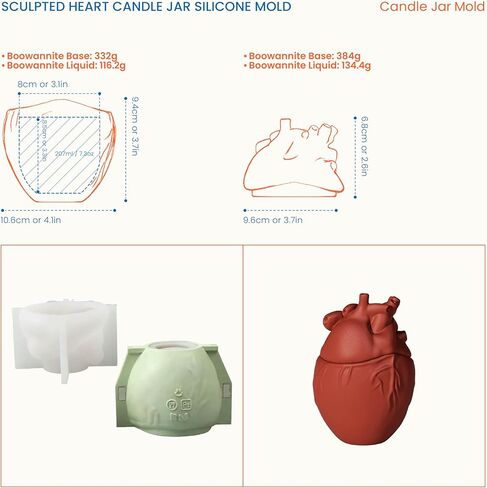 Sculpted Heart Candle Jar Silicone Mold,Candle Making Molds, Candle Vessels Silicone Moulds for Concrete Cement Gifts in Kuwait