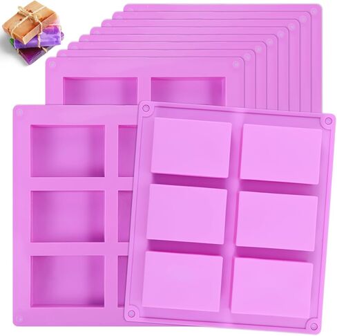 10 Pcs Silicone Soap Molds, 6 Cavity Rectangle Molds for Soap Making, Reusable Square Mold Bulks for Cake Baking, Chocolate, Candle Craft, Ice Cube Trays Handmade DIY Scented Candles in Kuwait