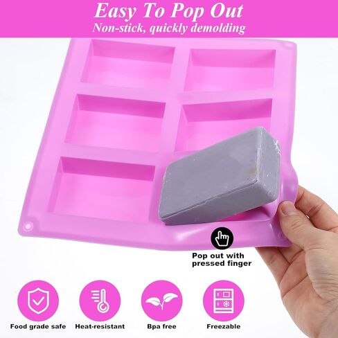 10 Pcs Silicone Soap Molds, 6 Cavity Rectangle Molds for Soap Making, Reusable Square Mold Bulks for Cake Baking, Chocolate, Candle Craft, Ice Cube Trays Handmade DIY Scented Candles in Kuwait