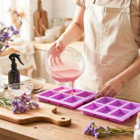 10 Pcs Silicone Soap Molds, 6 Cavity Rectangle Molds for Soap Making, Reusable Square Mold Bulks for Cake Baking, Chocolate, Candle Craft, Ice Cube Trays Handmade DIY Scented Candles in Kuwait