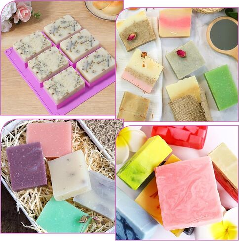 10 Pcs Silicone Soap Molds, 6 Cavity Rectangle Molds for Soap Making, Reusable Square Mold Bulks for Cake Baking, Chocolate, Candle Craft, Ice Cube Trays Handmade DIY Scented Candles in Kuwait