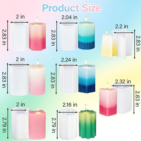 8PCS Silicone Candle Molds Set - Cylinder/Hexagon/Star/Heart/Flower/Cat Head Shapes for DIY Candle Making, Soap, Resin Crafts, Reusable and Easy Release Candle Making Kit with Multiple Shape and Sizes in Kuwait