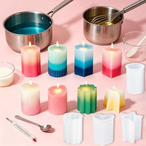 8PCS Silicone Candle Molds Set - Cylinder/Hexagon/Star/Heart/Flower/Cat Head Shapes for DIY Candle Making, Soap, Resin Crafts, Reusable and Easy Release Candle Making Kit with Multiple Shape and Sizes in Kuwait