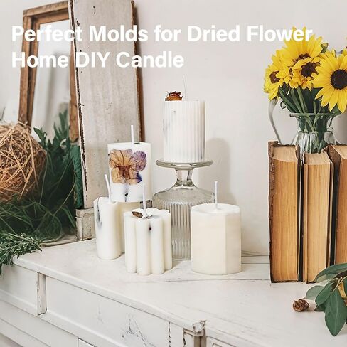 8PCS Silicone Candle Molds Set - Cylinder/Hexagon/Star/Heart/Flower/Cat Head Shapes for DIY Candle Making, Soap, Resin Crafts, Reusable and Easy Release Candle Making Kit with Multiple Shape and Sizes in Kuwait