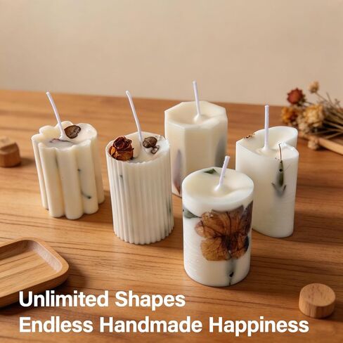 8PCS Silicone Candle Molds Set - Cylinder/Hexagon/Star/Heart/Flower/Cat Head Shapes for DIY Candle Making, Soap, Resin Crafts, Reusable and Easy Release Candle Making Kit with Multiple Shape and Sizes in Kuwait