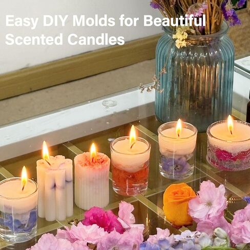 8PCS Silicone Candle Molds Set - Cylinder/Hexagon/Star/Heart/Flower/Cat Head Shapes for DIY Candle Making, Soap, Resin Crafts, Reusable and Easy Release Candle Making Kit with Multiple Shape and Sizes in Kuwait