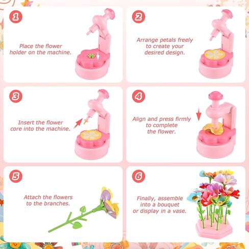Casuenia Fabric Flower Bouquet Toys for Kids Ages 4-8, DIY Flower Making Kit, Bouquet Craft Kits Creative Gift for 4 5 6 7 8 Years for Toddler Girl for Birthday Christmas in Kuwait