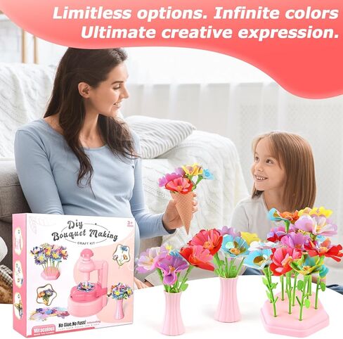 Casuenia Fabric Flower Bouquet Toys for Kids Ages 4-8, DIY Flower Making Kit, Bouquet Craft Kits Creative Gift for 4 5 6 7 8 Years for Toddler Girl for Birthday Christmas in Kuwait