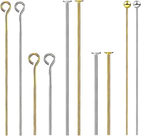 1000Pcs Stainless Steel Head Pins, T-pins and Eye Pins Set, Mixed Color and Finishes, Jewelry Making Findings for DIY Earrings Necklaces Bracelets and Craft Projects in Kuwait