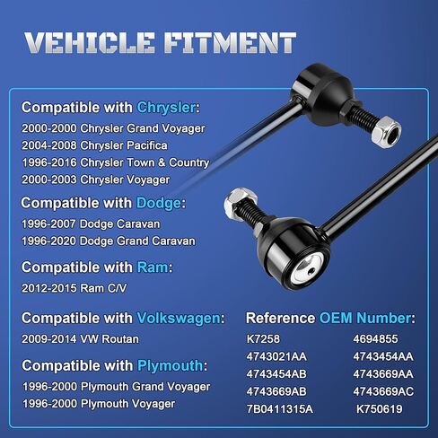 وصلات نهاية قضيب التثبيت الأمامي K7258 متوافقة مع 1996-2020 Dodge Grand Caravan & Chrysler Town and Country 2002 2003 2004 2005 2006 2007 2008 2009 2010 2011 2012 2013 2014 2015 2016، مجموعة من 2 in Kuwait