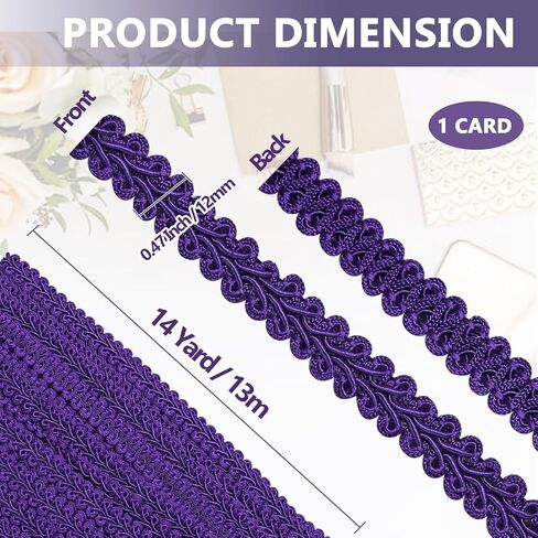 14 Yards 1/2 Inch Purple Gimp Braid Trim, Decorative Gimp Trim Ribbon Polyester Woven Braid Trim for Sewing DIY Crafts, Costumes and Gift Embellishment in Saudi Arabia