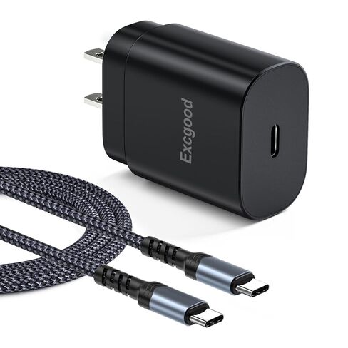 شاحن حائط USB C، شاحن Excgood فائق السرعة من النوع C متوافق مع Galaxy S23 Ultra/S22/S21 FE 5G/S20، Note 20/10، A54/70/71/53/23، Z Flip4، مع USB مضفر بطول 10 أقدام كابل C (أسود) in Saudi Arabia