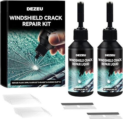 DEZEU 2026 Windshield Crack Repair Kit,Upgraded 2 Bottles Windshield Chip Repair Kit,5MinQuick-Glass Repair Liquid,Long-Lasting for Windshields, Windows, Mirrors,All Crack Types 0.68 FL OZ. in Kuwait