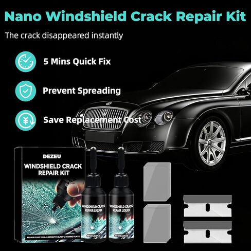 DEZEU 2026 Windshield Crack Repair Kit,Upgraded 2 Bottles Windshield Chip Repair Kit,5MinQuick-Glass Repair Liquid,Long-Lasting for Windshields, Windows, Mirrors,All Crack Types 0.68 FL OZ. in Kuwait