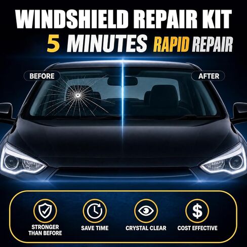 Upgraded Windshield Repair Kit for Chips & Cracks, Professional Windshield Crack Repair Kit with Type-C & UV Curing Light, Nano Car Glass Chip Repair Fluid for Star, Bulls-Eye & Long Cracks in Kuwait